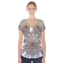 Gold Golden Gems Gemstones Ruby Short Sleeve Front Detail Top by Sapixe