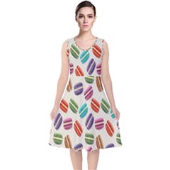 Macaron Macaroon Stylized Macaron V-neck Midi Sleeveless Dress  by Sapixe