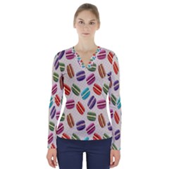 Macaron Macaroon Stylized Macaron V-neck Long Sleeve Top by Sapixe