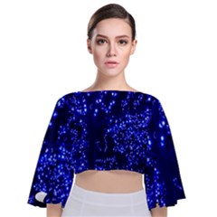 Lights Blue Tree Night Glow Tie Back Butterfly Sleeve Chiffon Top