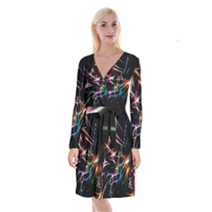 Lights Star Sky Graphic Night Long Sleeve Velvet Front Wrap Dress by Sapixe