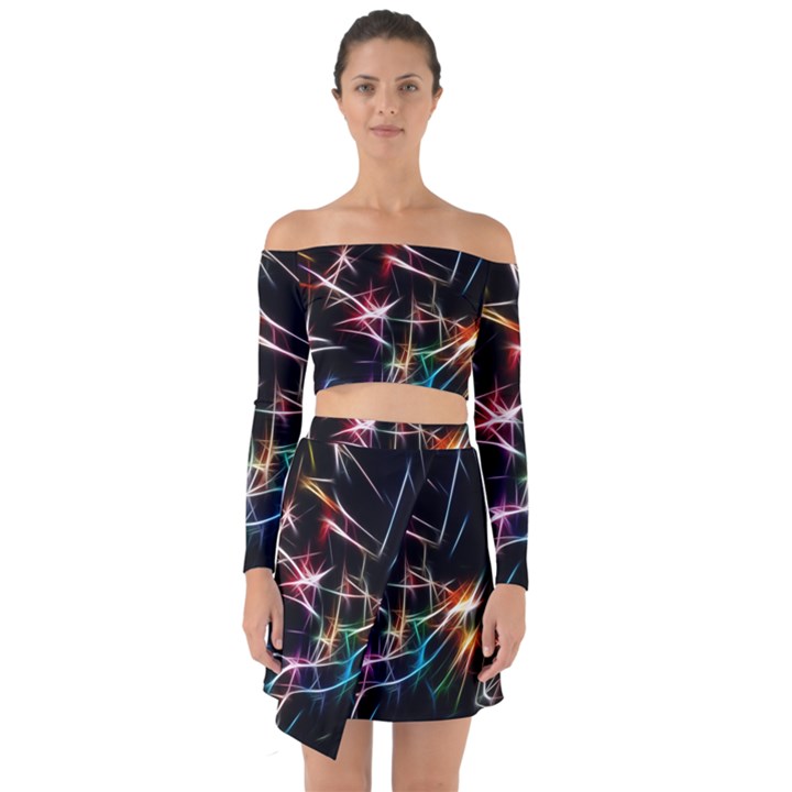 Lights Star Sky Graphic Night Off Shoulder Top with Skirt Set