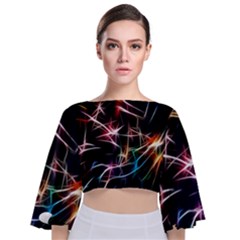 Lights Star Sky Graphic Night Tie Back Butterfly Sleeve Chiffon Top by Sapixe