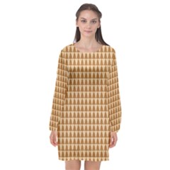 Pattern Gingerbread Brown Long Sleeve Chiffon Shift Dress  by Sapixe