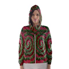 Red Green Swirl Twirl Colorful Hooded Wind Breaker (women) by Sapixe