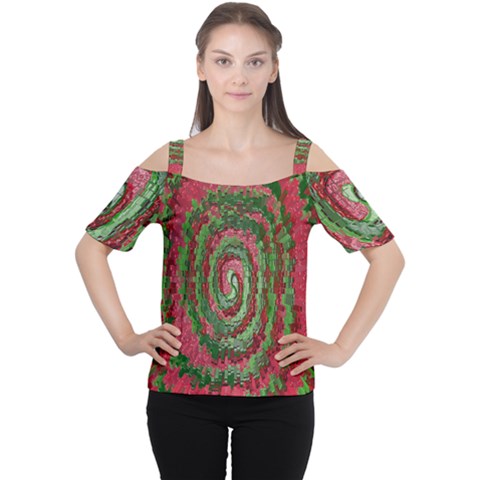 Red Green Swirl Twirl Colorful Cutout Shoulder Tee by Sapixe