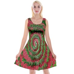 Red Green Swirl Twirl Colorful Reversible Velvet Sleeveless Dress by Sapixe