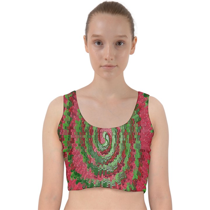 Red Green Swirl Twirl Colorful Velvet Racer Back Crop Top