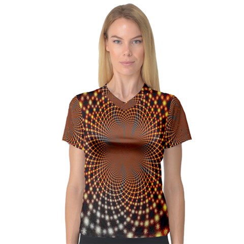 Pattern Texture Star Rings V-neck Sport Mesh Tee by Sapixe