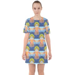 Seamless Repeat Repeating Pattern Sixties Short Sleeve Mini Dress by Sapixe