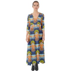 Seamless Repeat Repeating Pattern Button Up Boho Maxi Dress