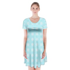 Snowflakes Paper Christmas Paper Short Sleeve V-neck Flare Dress by Sapixe