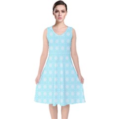 Snowflakes Paper Christmas Paper V-neck Midi Sleeveless Dress  by Sapixe