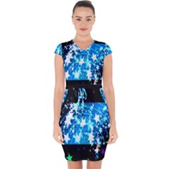 Star Abstract Background Pattern Capsleeve Drawstring Dress 