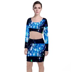 Star Abstract Background Pattern Long Sleeve Crop Top & Bodycon Skirt Set