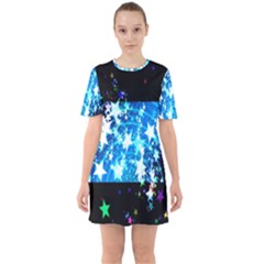 Star Abstract Background Pattern Sixties Short Sleeve Mini Dress by Sapixe