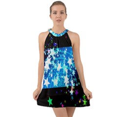 Star Abstract Background Pattern Halter Tie Back Chiffon Dress