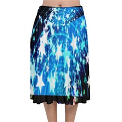 Star Abstract Background Pattern Velvet Flared Midi Skirt