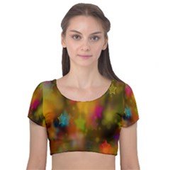 Star Background Texture Pattern Velvet Short Sleeve Crop Top  by Sapixe