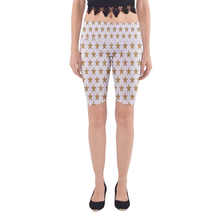 Star Background Gold White Yoga Cropped Leggings