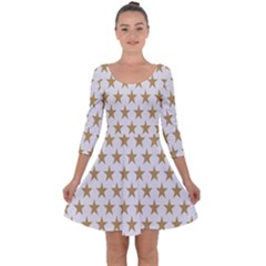 Star Background Gold White Quarter Sleeve Skater Dress