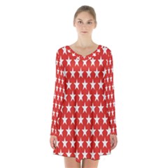 Star Christmas Advent Structure Long Sleeve Velvet V-neck Dress by Sapixe