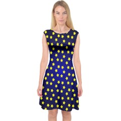 Star Christmas Red Yellow Capsleeve Midi Dress by Sapixe