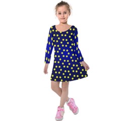 Star Christmas Red Yellow Kids  Long Sleeve Velvet Dress by Sapixe