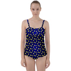 Star Christmas Red Yellow Twist Front Tankini Set