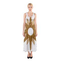 Star Golden Glittering Yellow Rays Sleeveless Maxi Dress by Sapixe