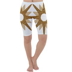 Star Golden Glittering Yellow Rays Cropped Leggings  by Sapixe