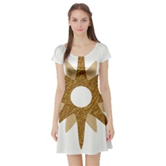 Star Golden Glittering Yellow Rays Short Sleeve Skater Dress by Sapixe