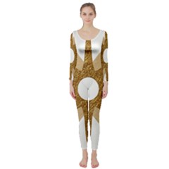 Star Golden Glittering Yellow Rays Long Sleeve Catsuit by Sapixe