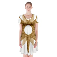 Star Golden Glittering Yellow Rays Short Sleeve V-neck Flare Dress by Sapixe