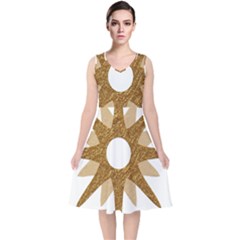 Star Golden Glittering Yellow Rays V-neck Midi Sleeveless Dress  by Sapixe