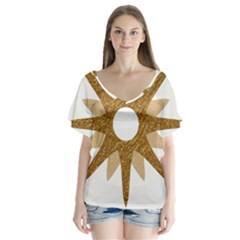 Star Golden Glittering Yellow Rays V-neck Flutter Sleeve Top by Sapixe