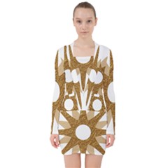 Star Golden Glittering Yellow Rays V-neck Bodycon Long Sleeve Dress by Sapixe