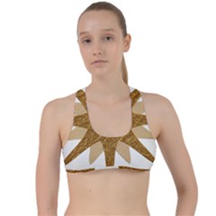 Star Golden Glittering Yellow Rays Criss Cross Racerback Sports Bra by Sapixe