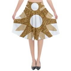 Star Golden Glittering Yellow Rays Flared Midi Skirt by Sapixe