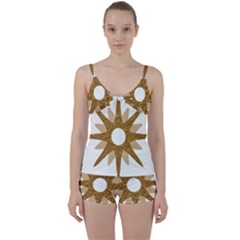 Star Golden Glittering Yellow Rays Tie Front Two Piece Tankini by Sapixe