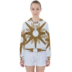 Star Golden Glittering Yellow Rays Women s Tie Up Sweat