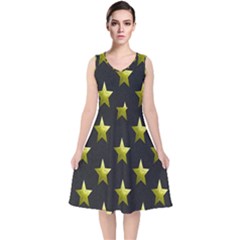 Stars Backgrounds Patterns Shapes V-Neck Midi Sleeveless Dress 