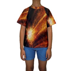 Star Sky Graphic Night Background Kids  Short Sleeve Swimwear by Sapixe