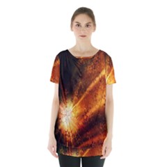 Star Sky Graphic Night Background Skirt Hem Sports Top by Sapixe