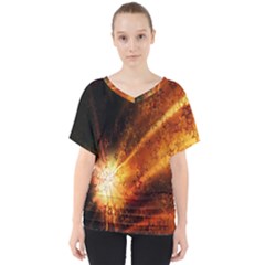 Star Sky Graphic Night Background V-neck Dolman Drape Top by Sapixe