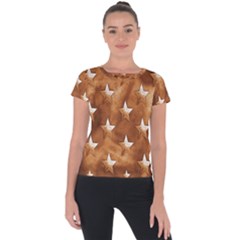 Stars Brown Background Shiny Short Sleeve Sports Top  by Sapixe