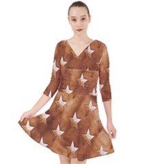 Stars Brown Background Shiny Quarter Sleeve Front Wrap Dress by Sapixe