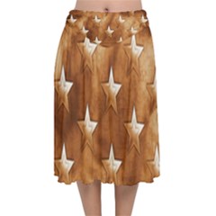 Stars Brown Background Shiny Velvet Flared Midi Skirt