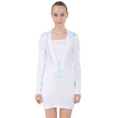 The Background Snow Snowflakes V-neck Bodycon Long Sleeve Dress by Sapixe