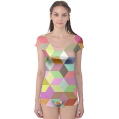 Mosaic Background Cube Pattern Boyleg Leotard  by Sapixe